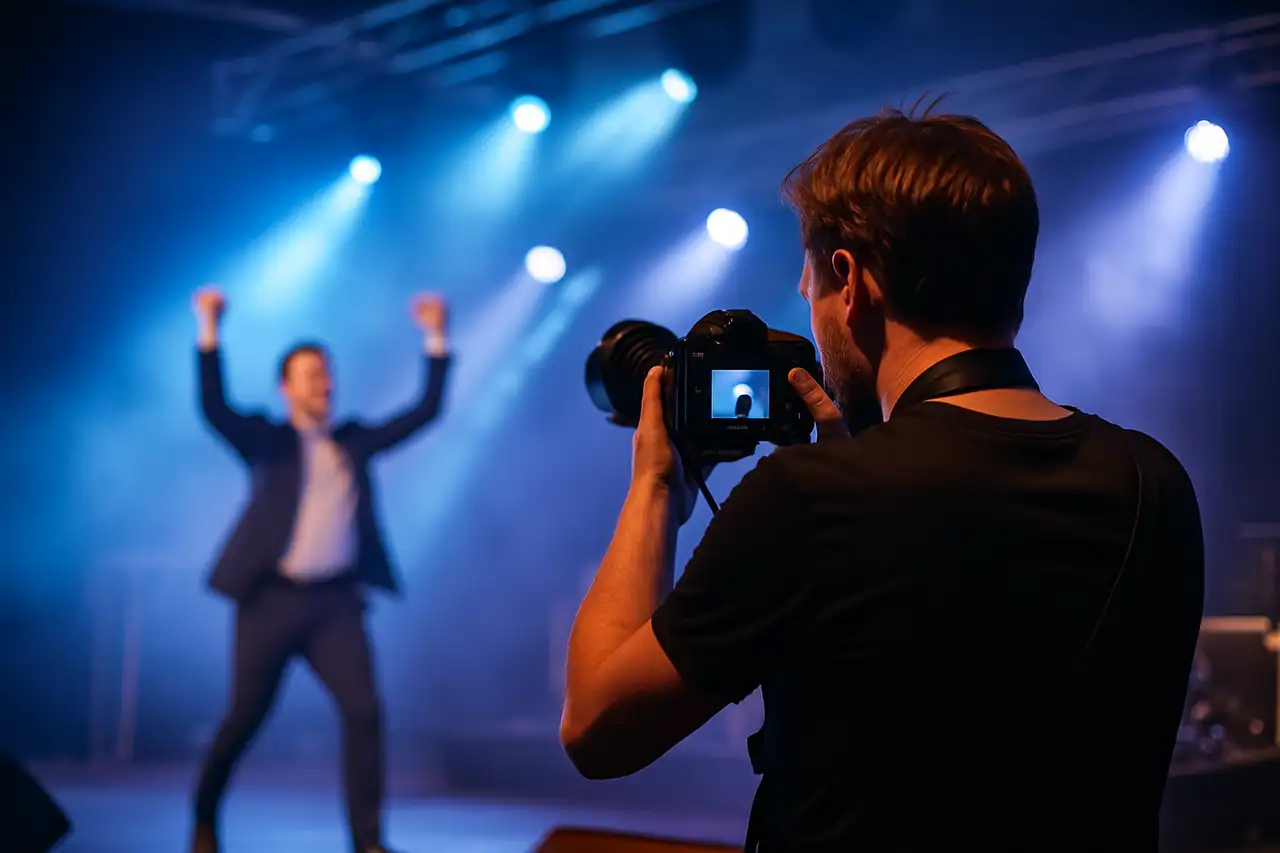 Professioneller Fotograf bei der Arbeit auf einem Event