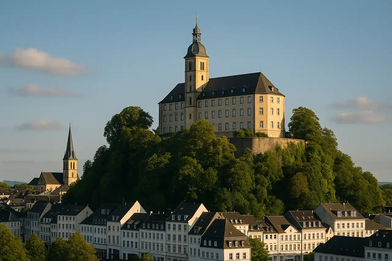 Blick auf die historische Stadt Siegburg mit ihren charakteristischen Gebäuden