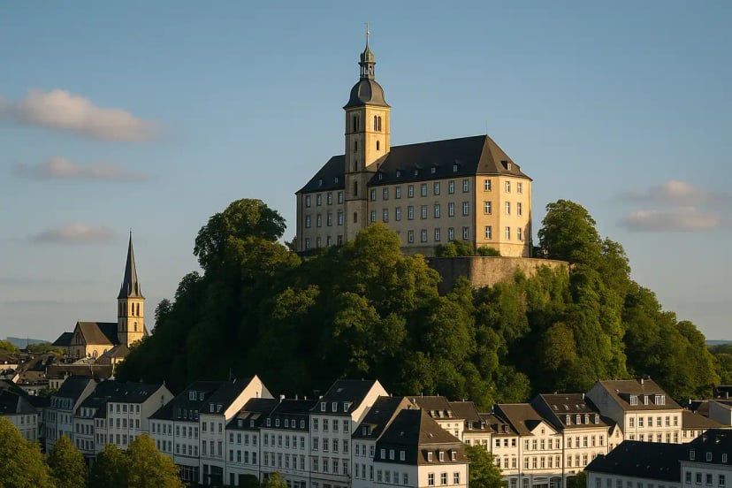 Blick auf die historische Stadt Siegburg mit ihren charakteristischen Gebäuden